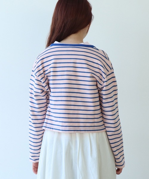 bulle de savon（ビュルデサボン）の「裏毛ボーダーカーディガン（Tシャツ/カットソー・レディース・ピンク/カーキ・FREE）」の21枚目の写真