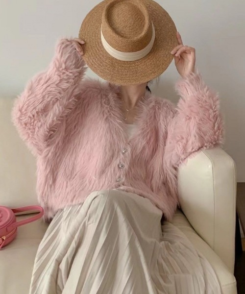 セール】ハートボタンふわふわボリュームニットカーディガン（ニット