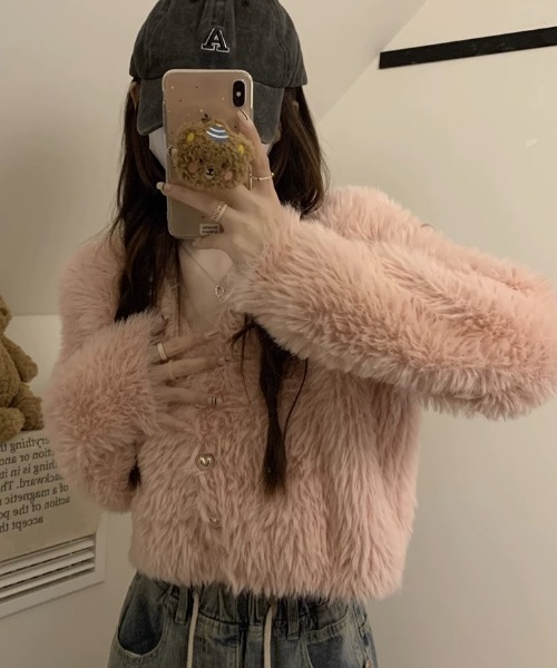 セール】ハートボタンふわふわボリュームニットカーディガン（ニット