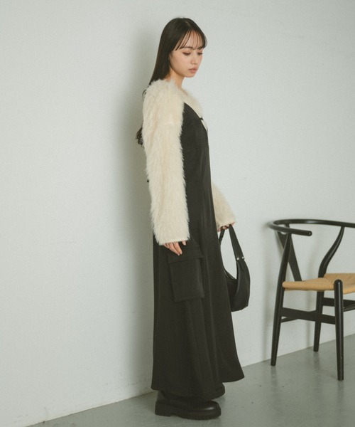 VANNIE U(ヴァニーユー)の「アウトポケットキャミワンピース(ワンピース・レディース・ブラック/グレー・FREE)」の9枚目の写真