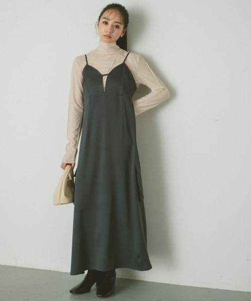 VANNIE U(ヴァニーユー)の「アウトポケットキャミワンピース(ワンピース・レディース・ブラック/グレー・FREE)」の6枚目の写真