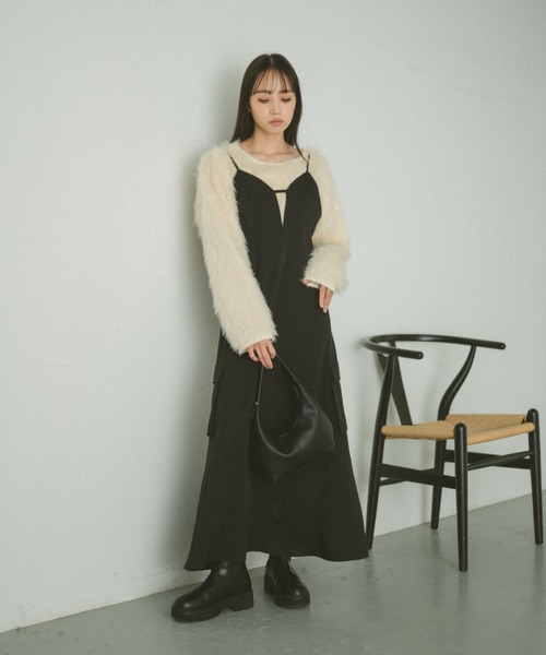 VANNIE U(ヴァニーユー)の「アウトポケットキャミワンピース(ワンピース・レディース・ブラック/グレー・FREE)」の10枚目の写真