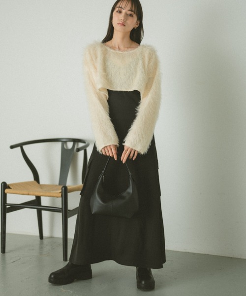 VANNIE U(ヴァニーユー)の「アウトポケットキャミワンピース(ワンピース・レディース・ブラック/グレー・FREE)」の13枚目の写真