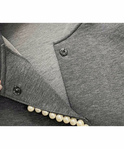 パール付き ボンディング ノーカラーフレアコート（ノーカラーコート