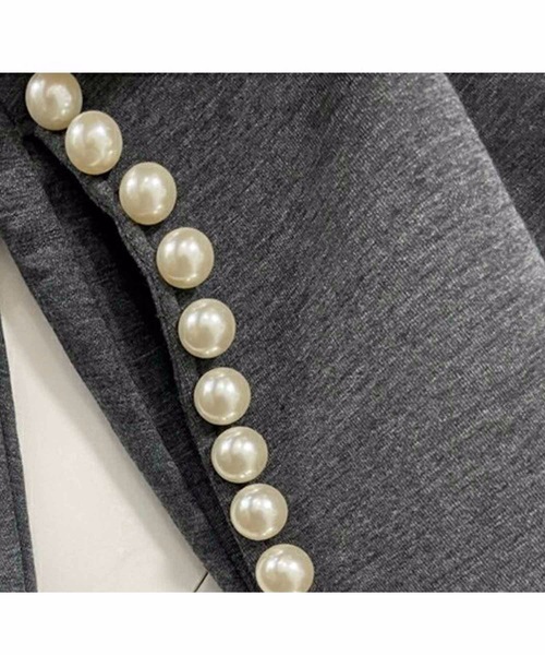 パール付き ボンディング ノーカラーフレアコート（ノーカラーコート