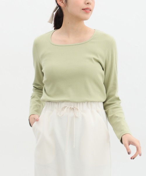 Honeys(ハニーズ)の「オーガニックスクエアネックTシャツ(Tシャツ/カットソー・レディース・ブルー/ベージュ/ライトカーキ/ブラック/アイボリー・M/LL/L)」の4枚目の写真