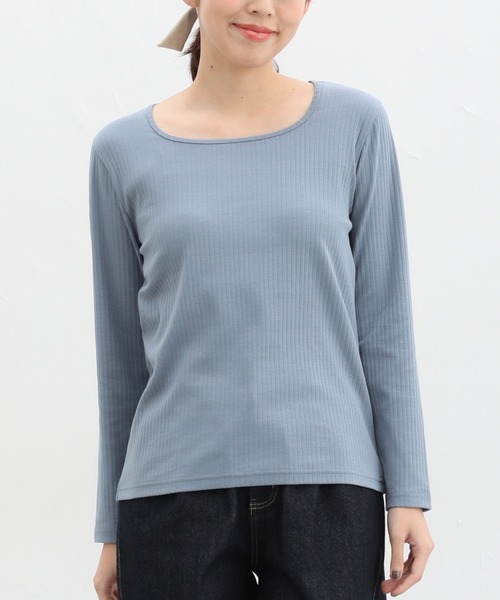 Honeys(ハニーズ)の「オーガニックスクエアネックTシャツ(Tシャツ/カットソー・レディース・ブルー/ベージュ/ライトカーキ/ブラック/アイボリー・M/LL/L)」の5枚目の写真