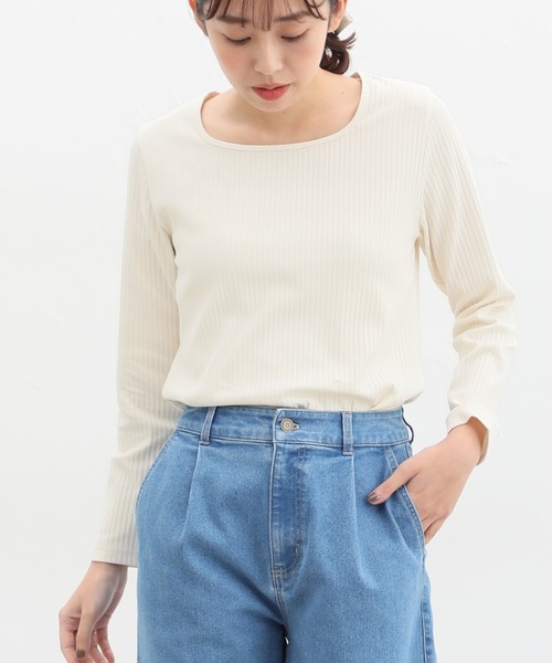 Honeys(ハニーズ)の「オーガニックスクエアネックTシャツ(Tシャツ/カットソー・レディース・ブルー/ベージュ/ライトカーキ/ブラック/アイボリー・M/LL/L)」の1枚目の写真