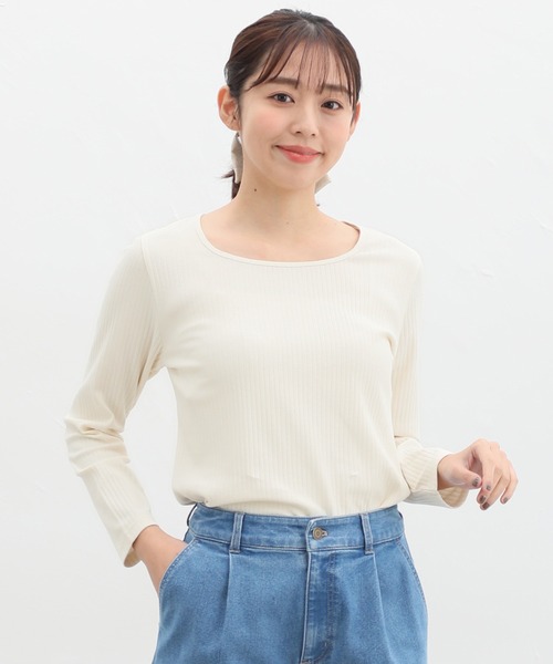 Honeys(ハニーズ)の「オーガニックスクエアネックTシャツ(Tシャツ/カットソー・レディース・ブルー/ベージュ/ライトカーキ/ブラック/アイボリー・M/LL/L)」の7枚目の写真