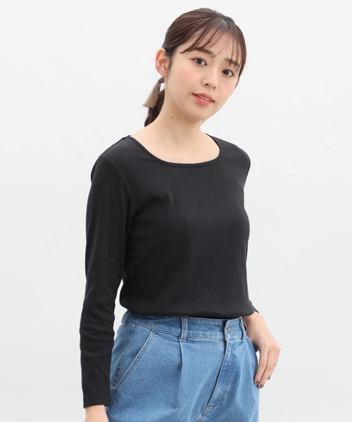 Honeys(ハニーズ)の「オーガニックスクエアネックTシャツ(Tシャツ/カットソー・レディース・ブルー/ベージュ/ライトカーキ/ブラック/アイボリー・M/LL/L)」の9枚目の写真