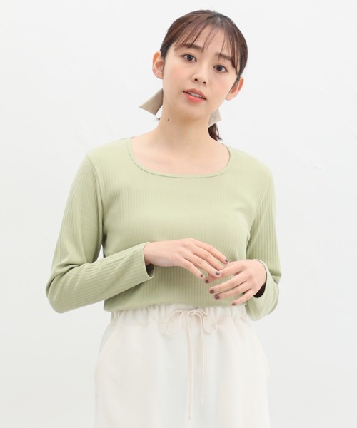 Honeys(ハニーズ)の「オーガニックスクエアネックTシャツ(Tシャツ/カットソー・レディース・ブルー/ベージュ/ライトカーキ/ブラック/アイボリー・M/LL/L)」の14枚目の写真