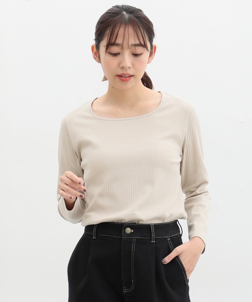 Honeys(ハニーズ)の「オーガニックスクエアネックTシャツ(Tシャツ/カットソー・レディース・ブルー/ベージュ/ライトカーキ/ブラック/アイボリー・M/LL/L)」の16枚目の写真