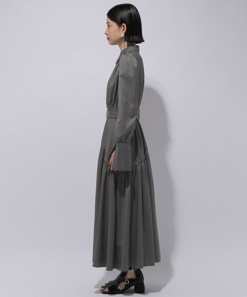【HARE】ストライプティアードワンピース グレー　ロングワンピース　グレー HARE（ハレ）の「ストライプティアードワンピース(HARE