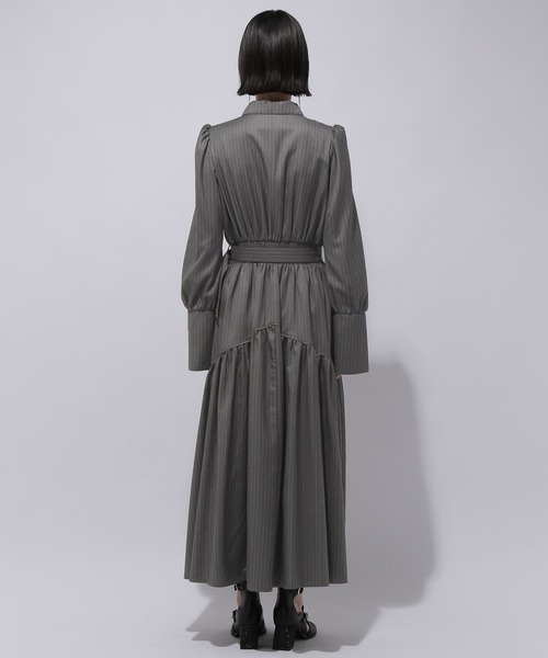 HARE　ストライプティアードワンピース　グレー　ベルト付き HARE（ハレ）の「ストライプティアードワンピース(HARE