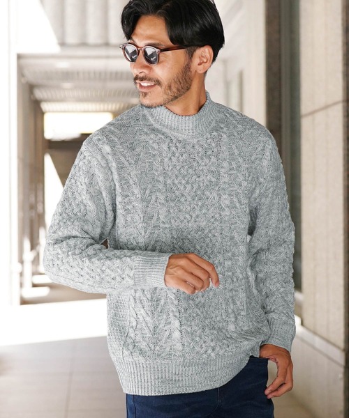 jiggys shop(ジギーズショップ)の「ローゲージ モックネック フィッシャーマン ケーブルニット セーター(ニット/セーター・メンズ・グレー系その他2/ブラック系その他/ブラウン系その他/レッド系その他/ブラック系その他2/グレー系その他3/ホワイト系その他/ブルー系その他2/グレー系その他/ブルー系その他/ベージュ系その他/グレー系その他4/ブルー系その他3/チャコールグレー/ブルー/カーキ/オレンジ/グリーン・LARGE/MEDIUM/X-LARGE/SMALL)」の5枚目の写真