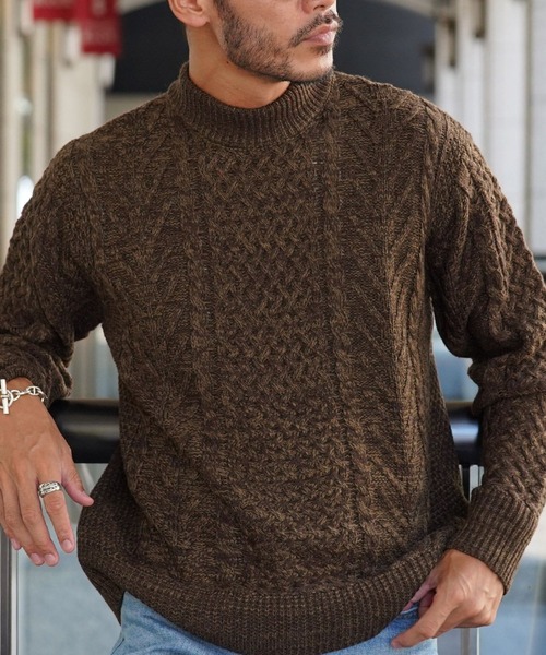 jiggys shop(ジギーズショップ)の「ローゲージ モックネック フィッシャーマン ケーブルニット セーター(ニット/セーター・メンズ・グレー系その他2/ブラック系その他/ブラウン系その他/レッド系その他/ブラック系その他2/グレー系その他3/ホワイト系その他/ブルー系その他2/グレー系その他/ブルー系その他/ベージュ系その他/グレー系その他4/ブルー系その他3/チャコールグレー/ブルー/カーキ/オレンジ/グリーン・LARGE/MEDIUM/X-LARGE/SMALL)」の9枚目の写真