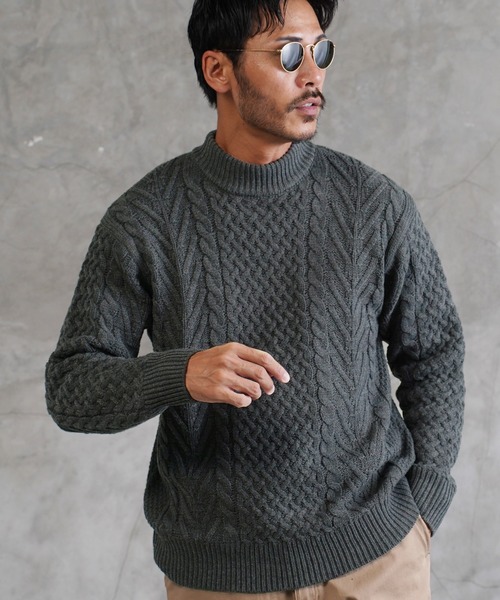 jiggys shop(ジギーズショップ)の「ローゲージ モックネック フィッシャーマン ケーブルニット セーター(ニット/セーター・メンズ・グレー系その他2/ブラック系その他/ブラウン系その他/レッド系その他/ブラック系その他2/グレー系その他3/ホワイト系その他/ブルー系その他2/グレー系その他/ブルー系その他/ベージュ系その他/グレー系その他4/ブルー系その他3/チャコールグレー/ブルー/カーキ/オレンジ/グリーン・LARGE/MEDIUM/X-LARGE/SMALL)」の4枚目の写真