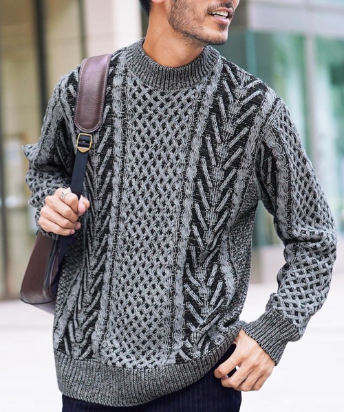 jiggys shop(ジギーズショップ)の「ローゲージ モックネック フィッシャーマン ケーブルニット セーター(ニット/セーター・メンズ・グレー系その他2/ブラック系その他/ブラウン系その他/レッド系その他/ブラック系その他2/グレー系その他3/ホワイト系その他/ブルー系その他2/グレー系その他/ブルー系その他/ベージュ系その他/グレー系その他4/ブルー系その他3/チャコールグレー/ブルー/カーキ/オレンジ/グリーン・LARGE/MEDIUM/X-LARGE/SMALL)」の6枚目の写真