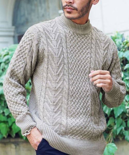 jiggys shop(ジギーズショップ)の「ローゲージ モックネック フィッシャーマン ケーブルニット セーター(ニット/セーター・メンズ・グレー系その他2/ブラック系その他/ブラウン系その他/レッド系その他/ブラック系その他2/グレー系その他3/ホワイト系その他/ブルー系その他2/グレー系その他/ブルー系その他/ベージュ系その他/グレー系その他4/ブルー系その他3/チャコールグレー/ブルー/カーキ/オレンジ/グリーン・LARGE/MEDIUM/X-LARGE/SMALL)」の7枚目の写真