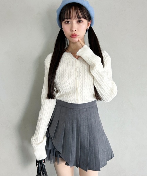 Loueme（ルエム）の「チュールティアードプリーツミニスカパン（スカート・レディース・ブラック/ホワイト/グレー・M/S）」の4枚目の写真