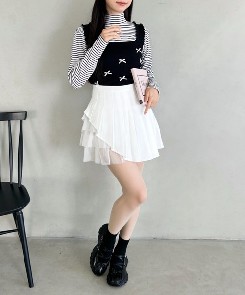 Loueme（ルエム）の「チュールティアードプリーツミニスカパン（スカート・レディース・ブラック/ホワイト/グレー・M/S）」の15枚目の写真