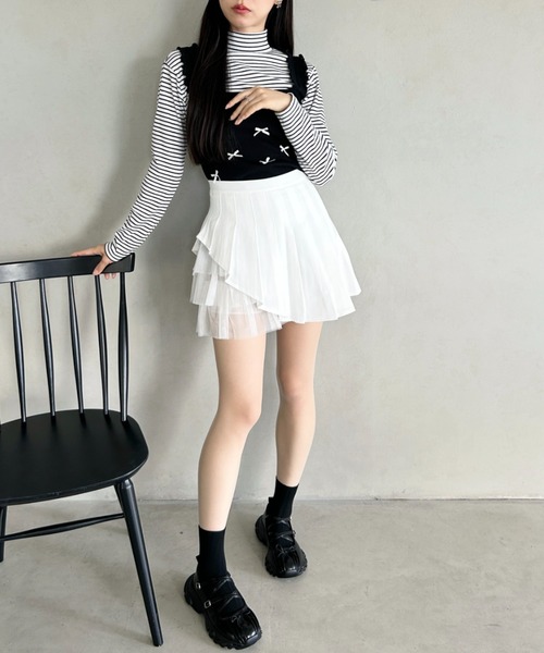 Loueme（ルエム）の「チュールティアードプリーツミニスカパン（スカート・レディース・ブラック/ホワイト/グレー・M/S）」の13枚目の写真