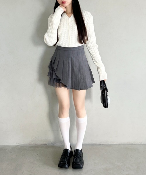 Loueme（ルエム）の「チュールティアードプリーツミニスカパン（スカート・レディース・ブラック/ホワイト/グレー・M/S）」の9枚目の写真