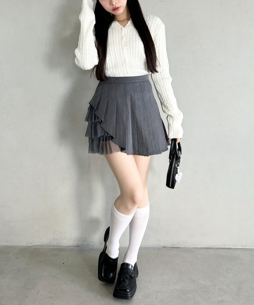 Loueme（ルエム）の「チュールティアードプリーツミニスカパン（スカート・レディース・ブラック/ホワイト/グレー・M/S）」の7枚目の写真