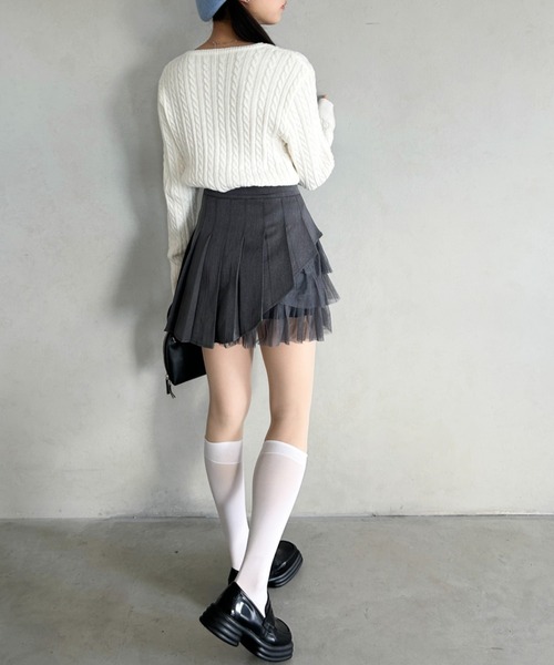 Loueme（ルエム）の「チュールティアードプリーツミニスカパン（スカート・レディース・ブラック/ホワイト/グレー・M/S）」の10枚目の写真