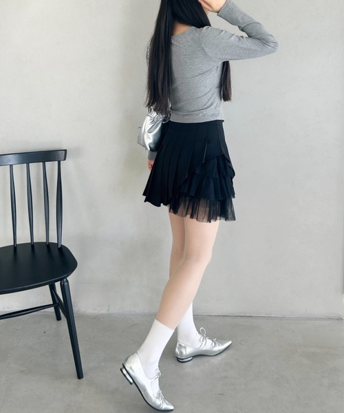 Loueme（ルエム）の「チュールティアードプリーツミニスカパン（スカート・レディース・ブラック/ホワイト/グレー・M/S）」の22枚目の写真