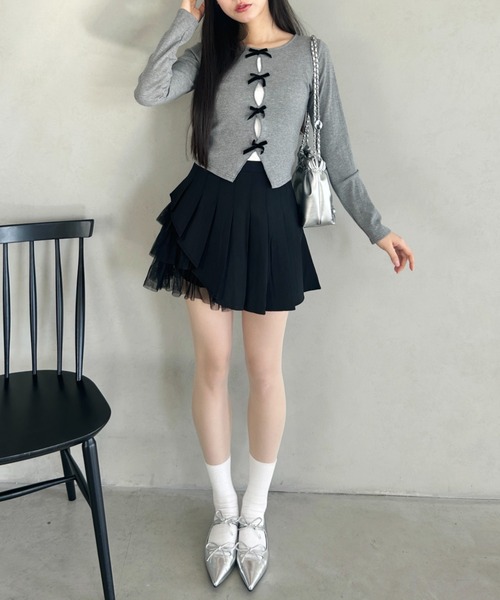 Loueme（ルエム）の「チュールティアードプリーツミニスカパン（スカート・レディース・ブラック/ホワイト/グレー・M/S）」の20枚目の写真