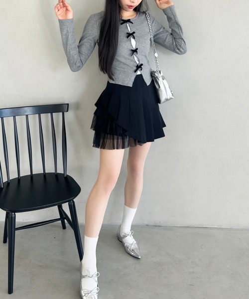 Loueme（ルエム）の「チュールティアードプリーツミニスカパン（スカート・レディース・ブラック/ホワイト/グレー・M/S）」の21枚目の写真