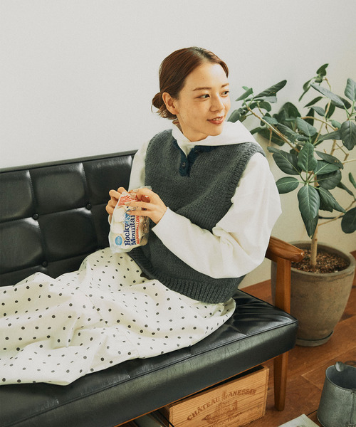 PAR ICI(パーリッシィ)の「ネパール手編み ミニポケット配色ベスト(ベスト・レディース・グリーン/ベージュ・FREE)」の11枚目の写真