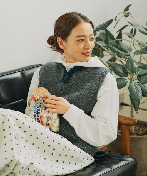 PAR ICI(パーリッシィ)の「ネパール手編み ミニポケット配色ベスト(ベスト・レディース・グリーン/ベージュ・FREE)」の13枚目の写真