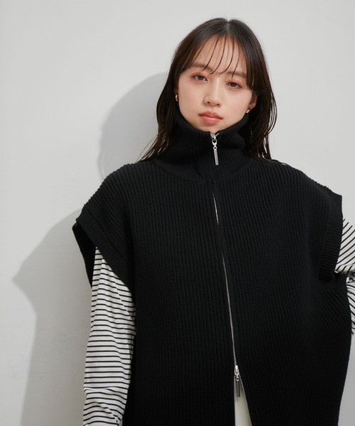 VIS（ビス）の「【EC/一部店舗限定】Wジップニットベスト（ベスト・レディース・ブラック/グレー/キナリ・FREE）」の2枚目の写真