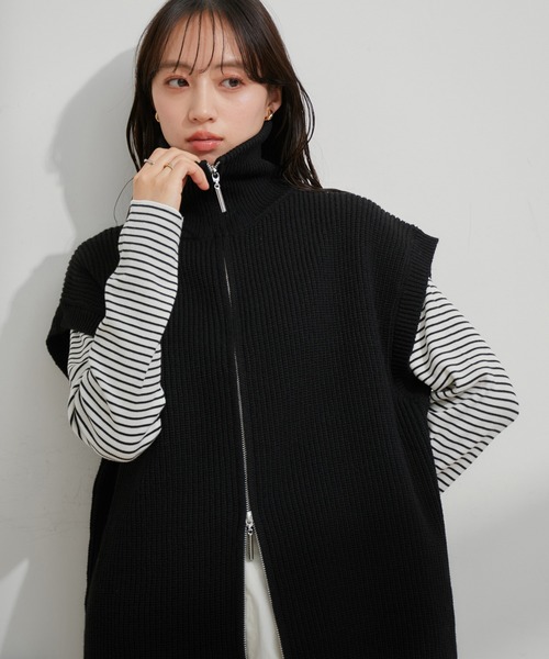 VIS（ビス）の「【EC/一部店舗限定】Wジップニットベスト（ベスト・レディース・ブラック/グレー/キナリ・FREE）」の8枚目の写真