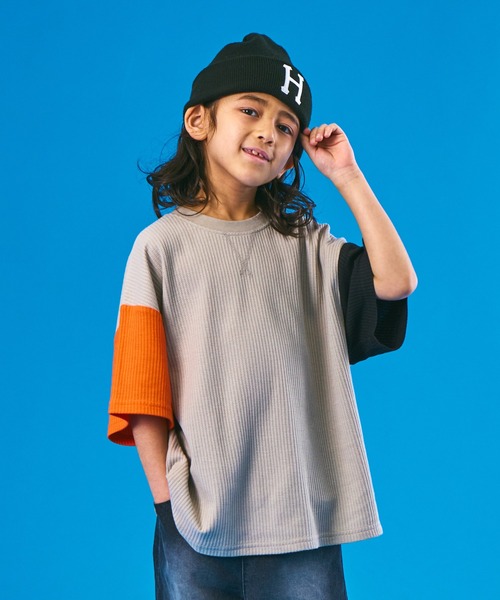 PAIRMANON STREET（ペアマノンストリート）の「【PAIRMANON STREET】半袖 ビッグシルエット ガゼット ワッフル Tシャツ（Tシャツ/カットソー・キッズ・ベージュ系その他/ライトグリーン/ホワイト系その他/オレンジ/ブルー系その他/パープル/ネイビー/ブラック・110/150/120/90/130/140/100）」の4枚目の写真