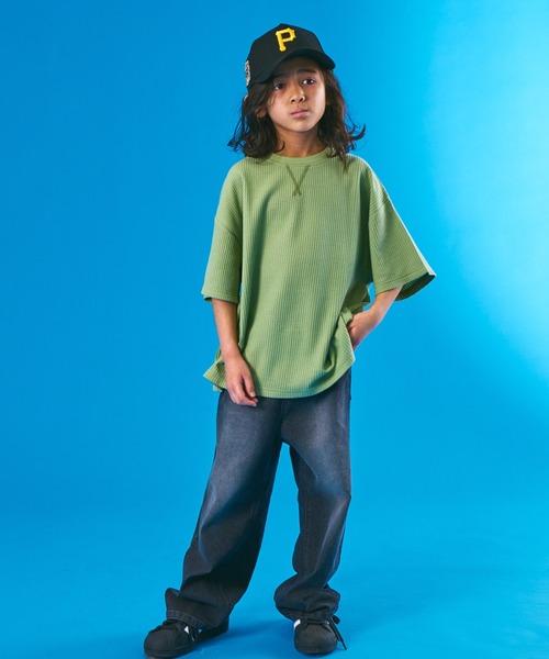 PAIRMANON STREET（ペアマノンストリート）の「【PAIRMANON STREET】半袖 ビッグシルエット ガゼット ワッフル Tシャツ（Tシャツ/カットソー・キッズ・ベージュ系その他/ライトグリーン/ホワイト系その他/オレンジ/ブルー系その他/パープル/ネイビー/ブラック・110/150/120/90/130/140/100）」の22枚目の写真