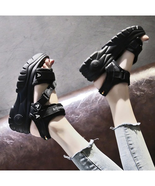 Miniministore(ミニミニストア)の「厚底スポーツサンダル ベルクロサンダル夏(サンダル・レディース・ブラック/ベージュ・23.0cm/23.5cm/24.0cm/24.5cm/22.5cm)」の6枚目の写真
