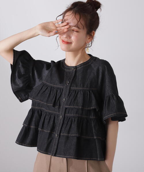 N.（N. Natural Beauty Basic）（エヌエヌナチュラルビューティーベーシック）の「◆フロントボタンラッフルブラウス（シャツ/ブラウス・レディース・ライトブルー/オフホワイト/ブラック系その他・MEDIUM）」の17枚目の写真