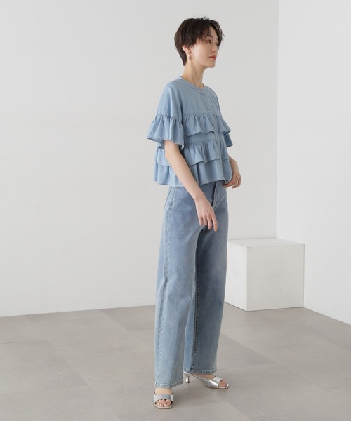 N.（N. Natural Beauty Basic）（エヌエヌナチュラルビューティーベーシック）の「◆フロントボタンラッフルブラウス（シャツ/ブラウス・レディース・ライトブルー/オフホワイト/ブラック系その他・MEDIUM）」の10枚目の写真