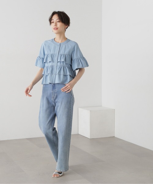 N.（N. Natural Beauty Basic）（エヌエヌナチュラルビューティーベーシック）の「◆フロントボタンラッフルブラウス（シャツ/ブラウス・レディース・ライトブルー/オフホワイト/ブラック系その他・MEDIUM）」の11枚目の写真