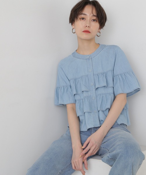 N.（N. Natural Beauty Basic）（エヌエヌナチュラルビューティーベーシック）の「◆フロントボタンラッフルブラウス（シャツ/ブラウス・レディース・ライトブルー/オフホワイト/ブラック系その他・MEDIUM）」の12枚目の写真