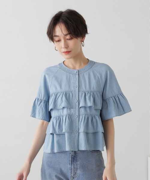 N.（N. Natural Beauty Basic）（エヌエヌナチュラルビューティーベーシック）の「◆フロントボタンラッフルブラウス（シャツ/ブラウス・レディース・ライトブルー/オフホワイト/ブラック系その他・MEDIUM）」の13枚目の写真