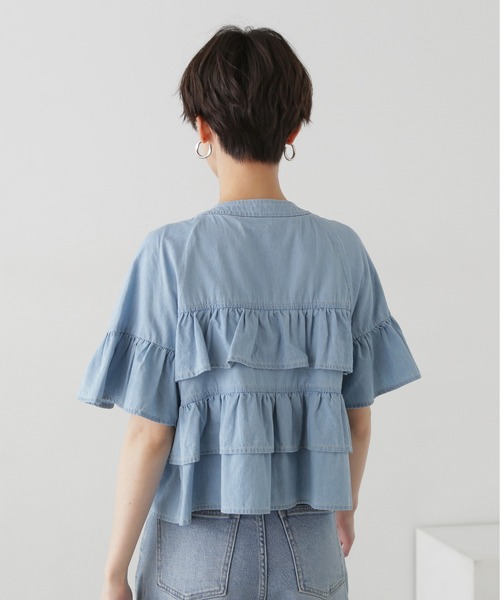 N.（N. Natural Beauty Basic）（エヌエヌナチュラルビューティーベーシック）の「◆フロントボタンラッフルブラウス（シャツ/ブラウス・レディース・ライトブルー/オフホワイト/ブラック系その他・MEDIUM）」の15枚目の写真