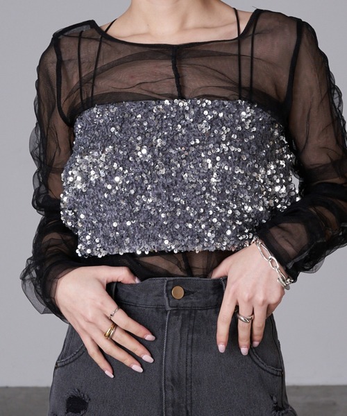 RAY CASSIN（レイカズン）の「スパンコールビスチェ（チューブトップ・レディース・ブラック/ブラック系その他/グレー・FREE）」の3枚目の写真