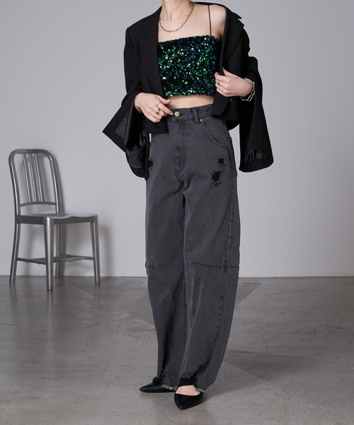 RAY CASSIN（レイカズン）の「スパンコールビスチェ（チューブトップ・レディース・ブラック/ブラック系その他/グレー・FREE）」の10枚目の写真