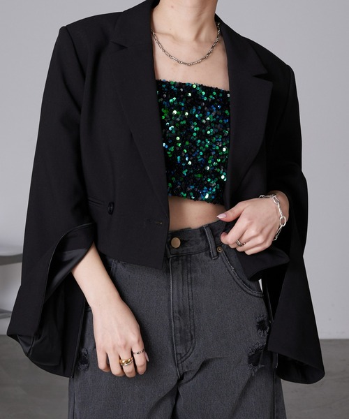 RAY CASSIN（レイカズン）の「スパンコールビスチェ（チューブトップ・レディース・ブラック/ブラック系その他/グレー・FREE）」の9枚目の写真