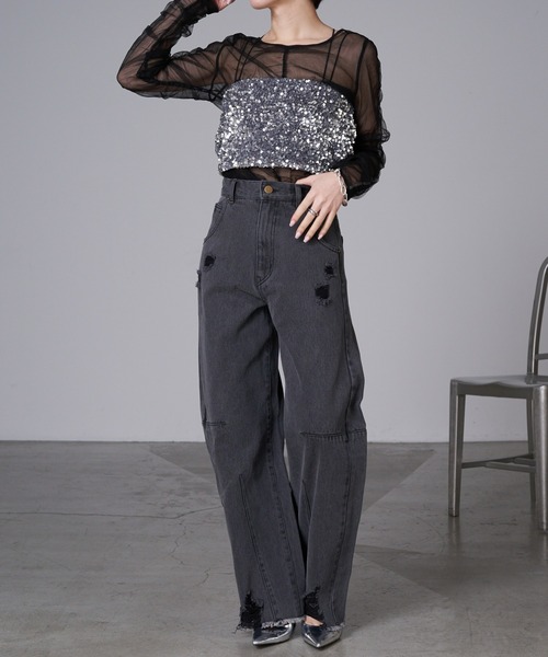 RAY CASSIN（レイカズン）の「スパンコールビスチェ（チューブトップ・レディース・ブラック/ブラック系その他/グレー・FREE）」の4枚目の写真