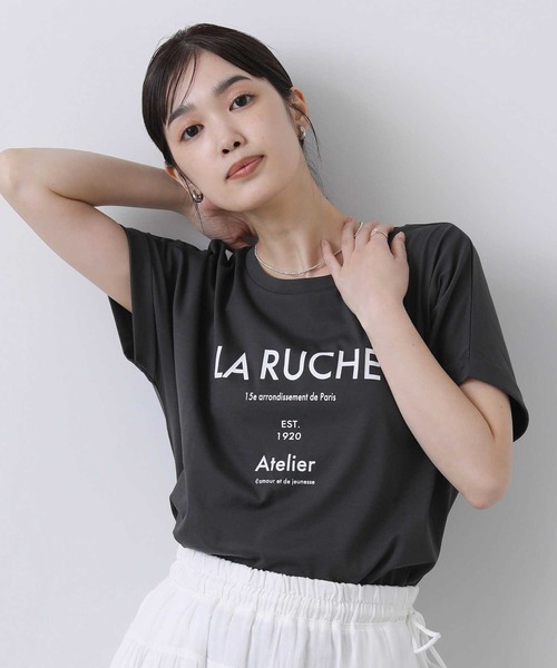 Gready Brilliant(グレディブリリアン)の「LARUCHEクルーネックTシャツ(Tシャツ/カットソー・レディース・オフホワイト/チャコールグレー・38)」の19枚目の写真